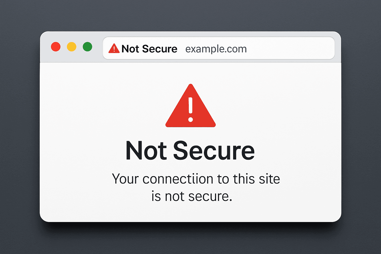 A warning box in a browser stating that a website is not secure