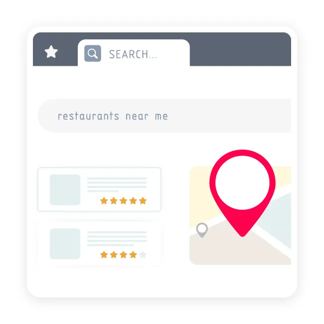 Map pin showing restaurants nearby search results.