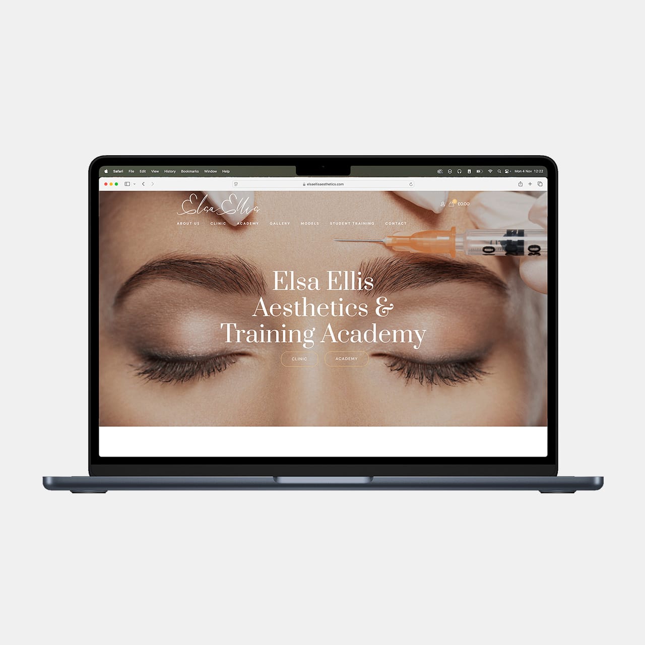 Beauty academy website on laptop screen