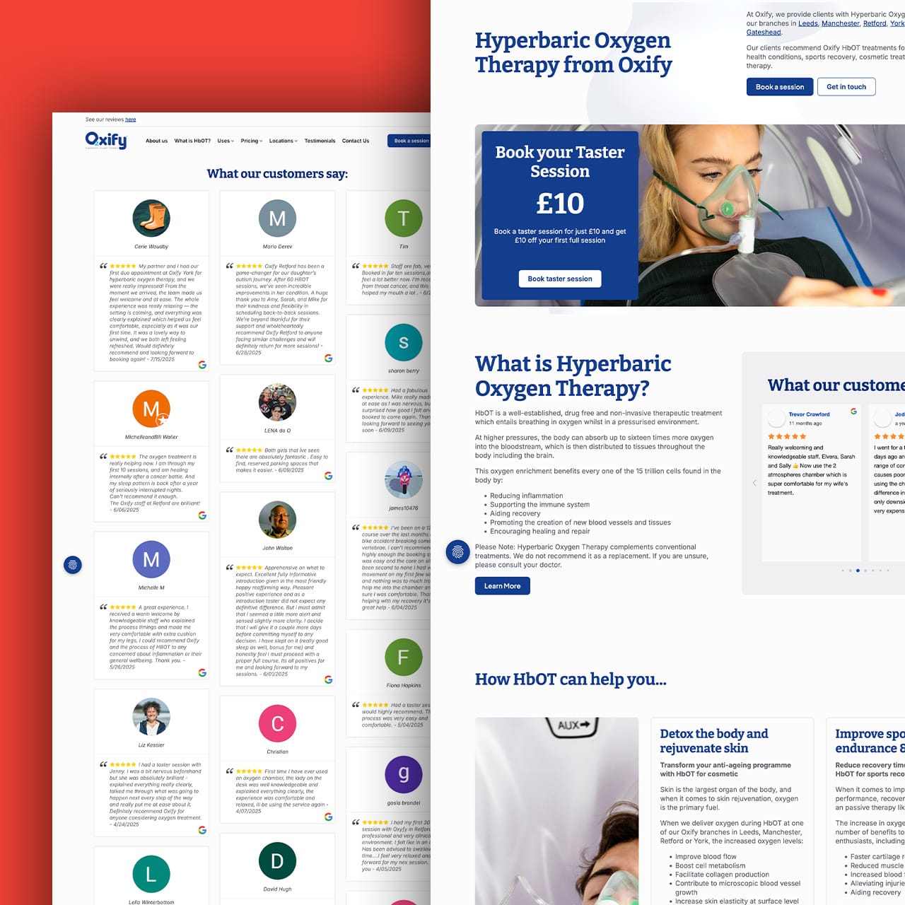 Oxify homepage showcasing hyperbaric oxygen therapy benefits.