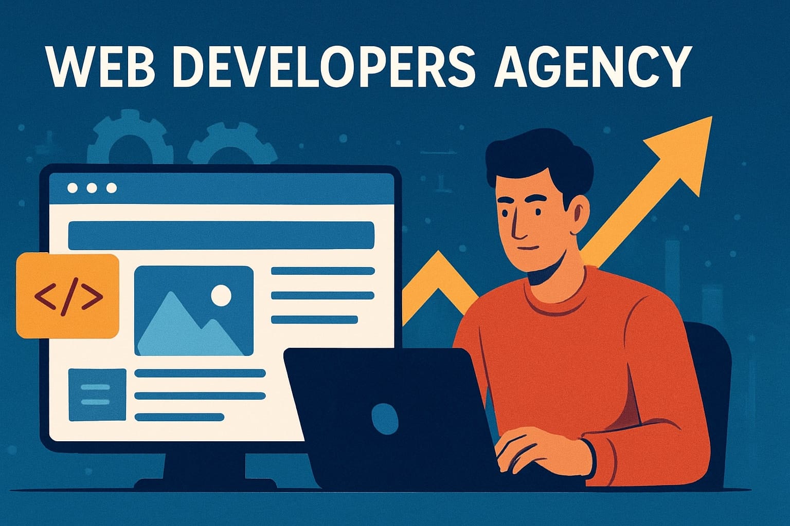 Web developers agency with computer illustration
