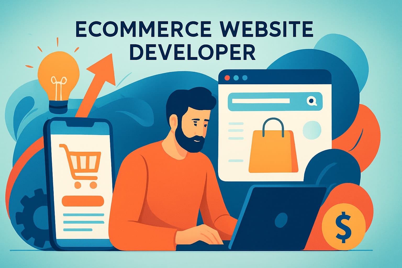 Ecommerce website developer working on laptop