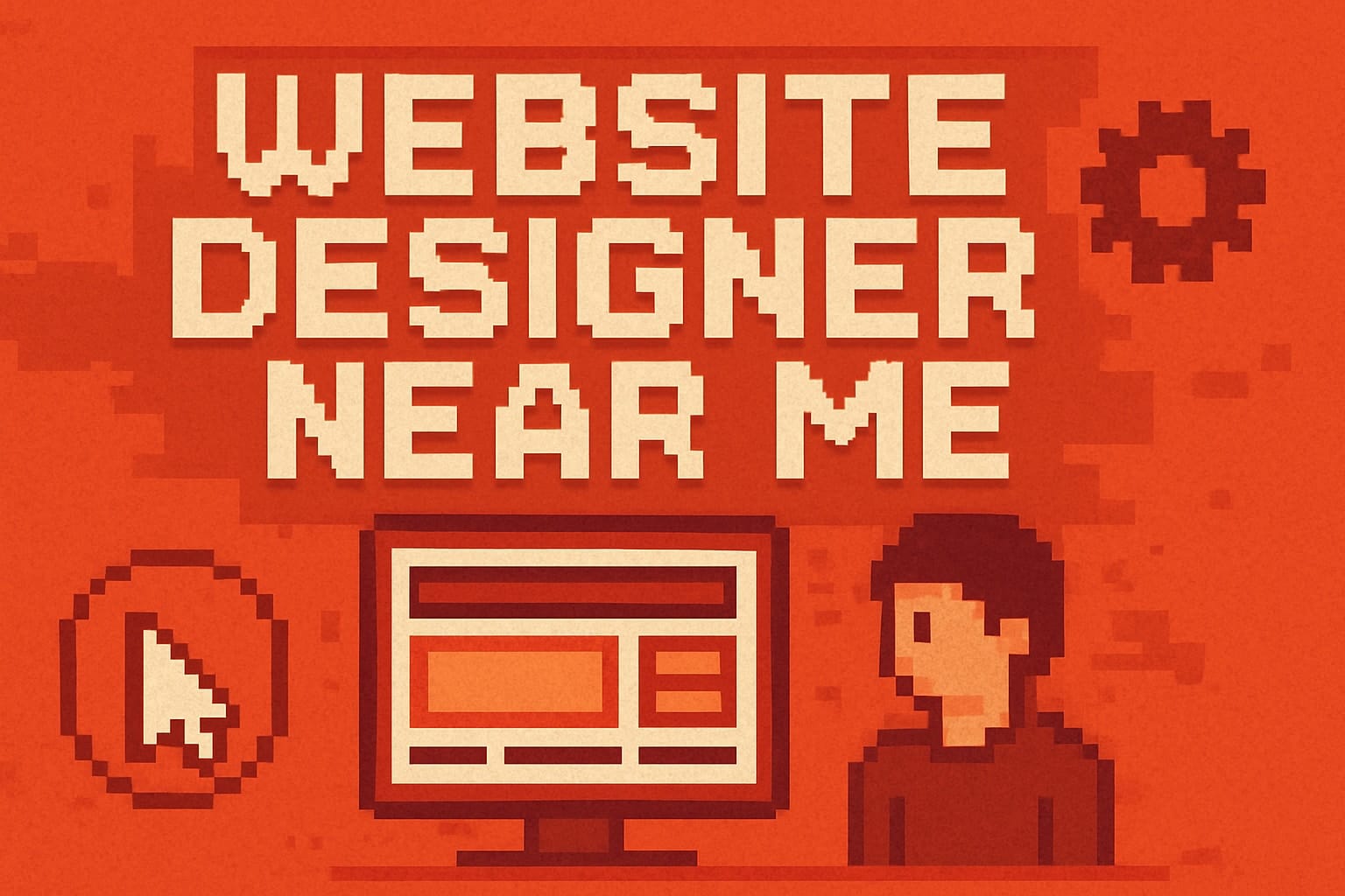 Website designer search with computer illustration.