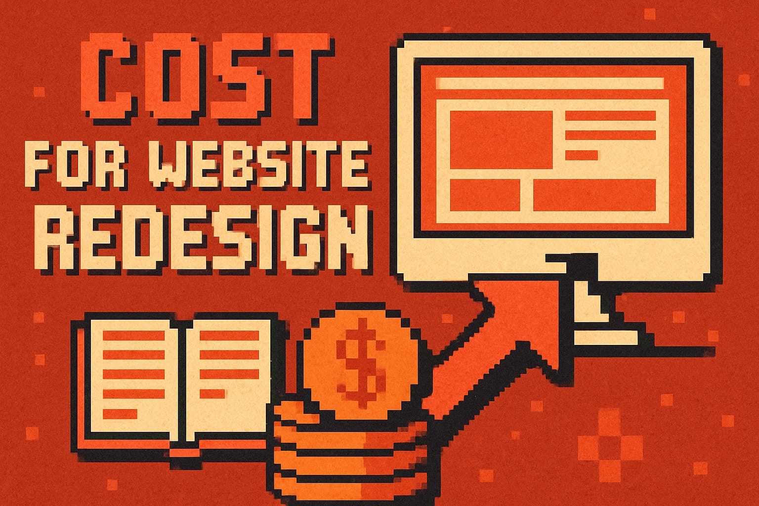 Website redesign cost illustrated with computer and currency.