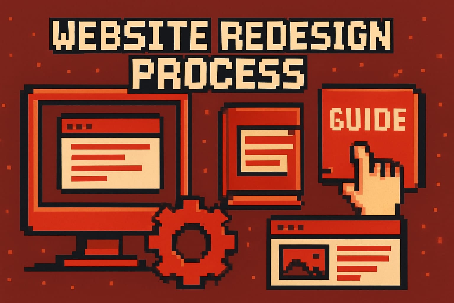 Website redesign process illustration with digital guide.