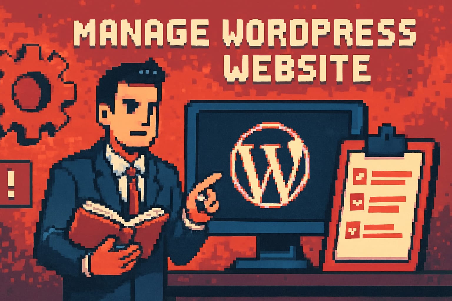 Managing WordPress website with checklist illustration.