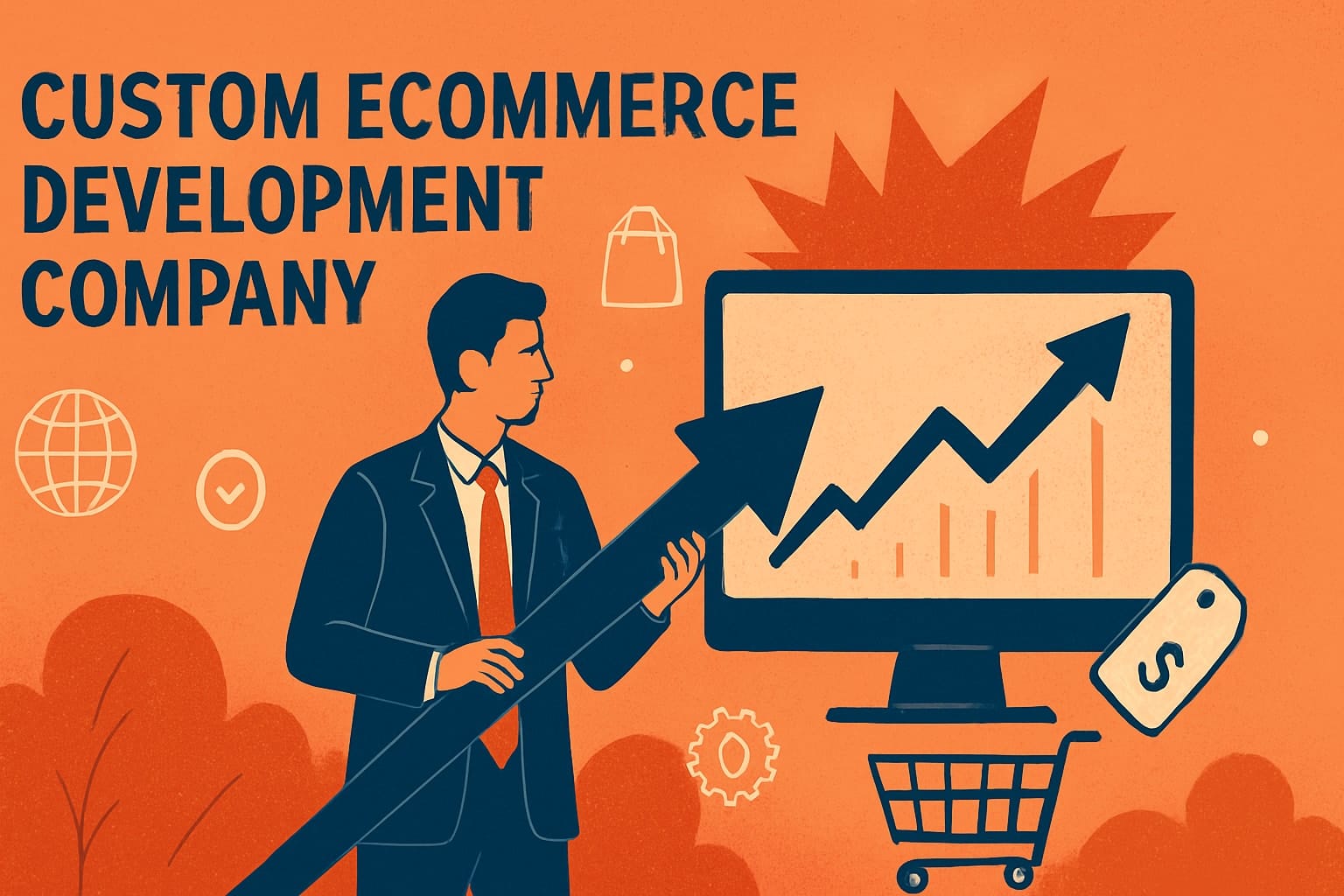 Custom ecommerce development growth chart illustration