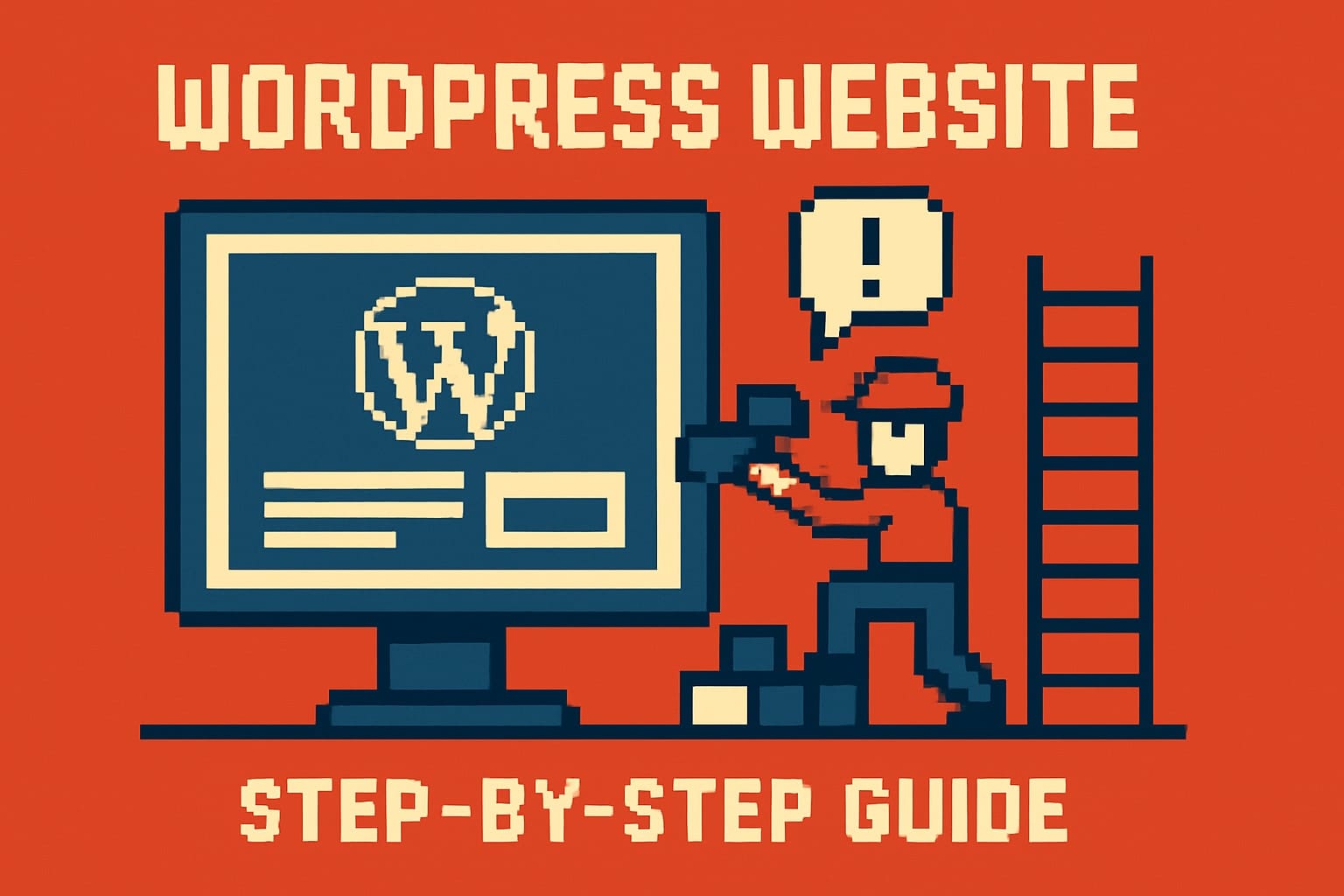 WordPress website tutorial with pixel art graphic.
