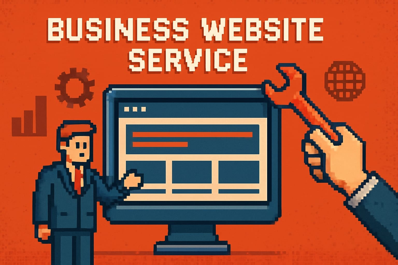 Business website service with computer and tools