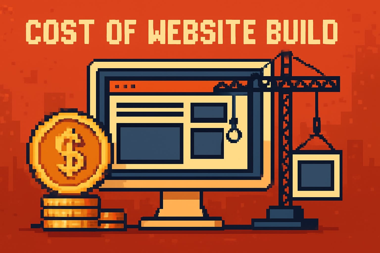 Website cost illustration with monitor and coins