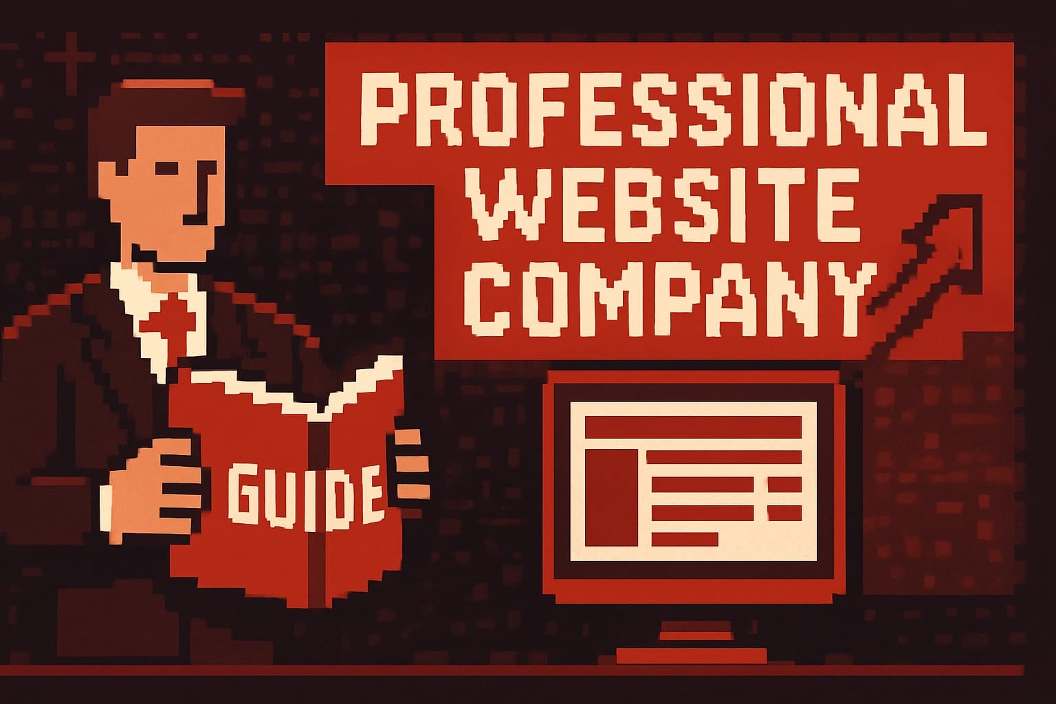 Man reading guide, professional website service displayed.
