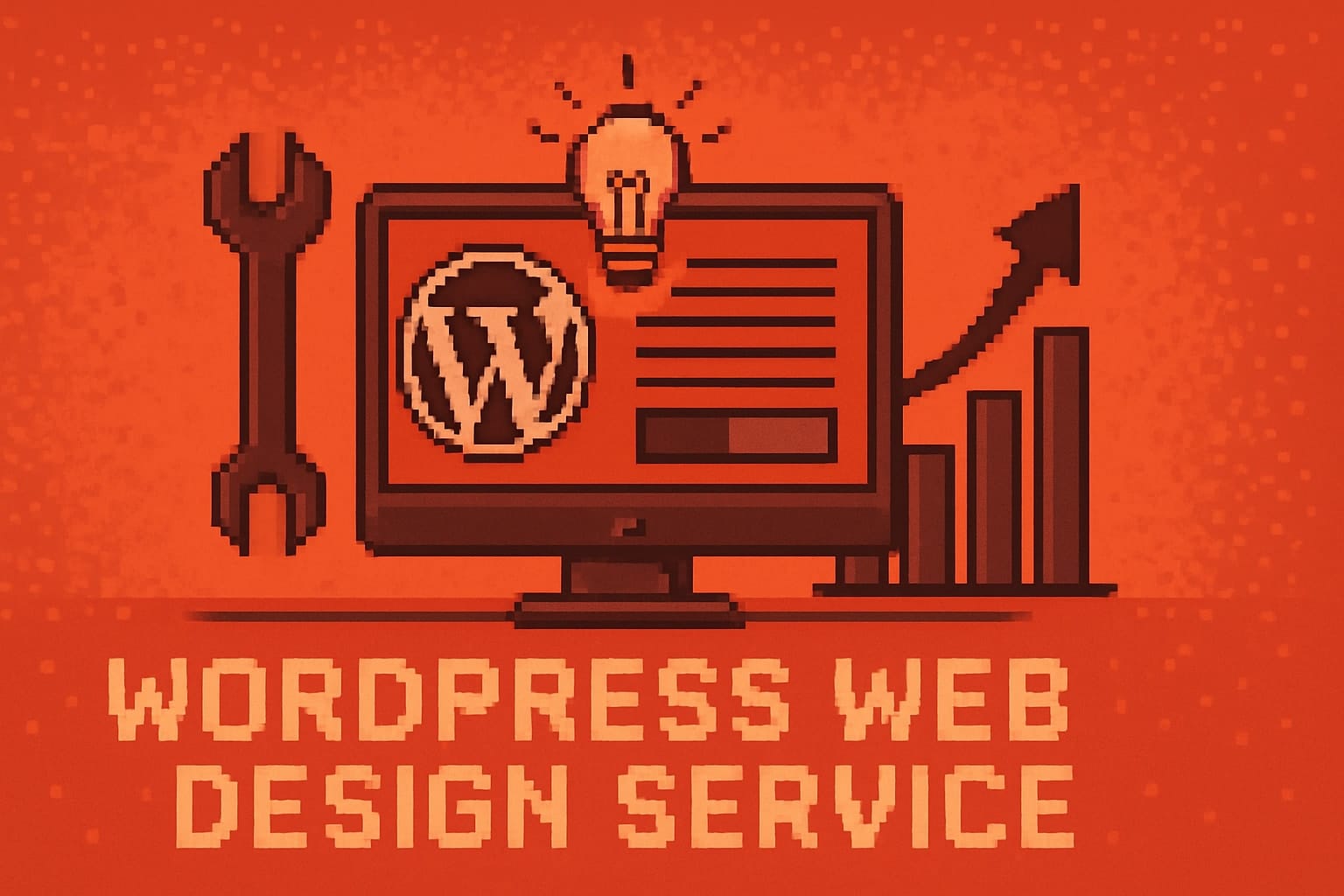 WordPress web design illustration with tools and growth chart.